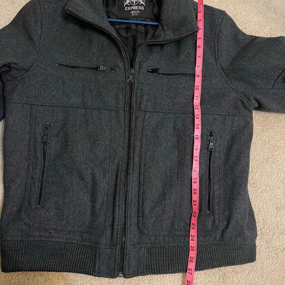 Express Men's Gray Wool Flannel Zip Up Bomber Jacket Coat Size XL EUC Winter - Picture 6 of 7